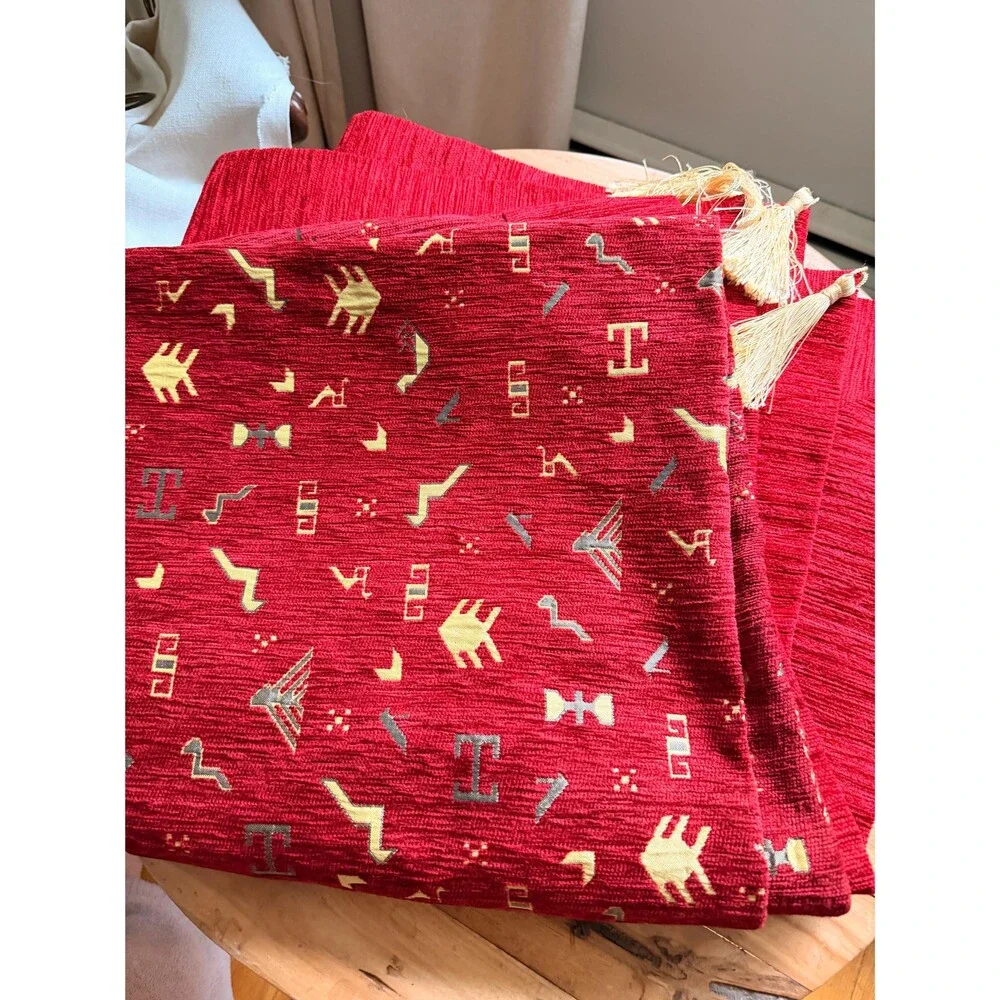 The Loom Alaska Woven Tapestry Throw | Red Geometric Coverlet 62x60 | Lodge Sout